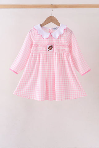 Pink Football Smocked Gingham Dress