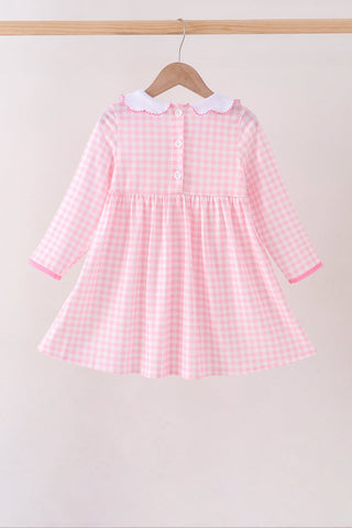 Pink Football Smocked Gingham Dress