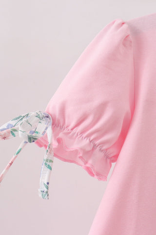 Pink Piggy Applique Ruffle Dress