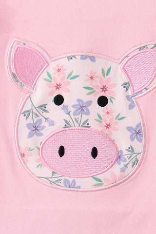 Pink Piggy Applique Ruffle Skorts Set