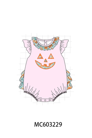 Pink Jack-O-Lantern Applique Ruffle Bubble