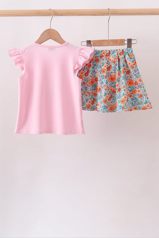 Pink Jack-O-Lantern Applique Bow Skorts Set