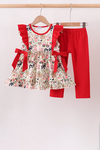 Maroon Farmland Ruffle Pants Set