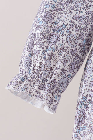 Navy Floral Bow Smocked Bubble