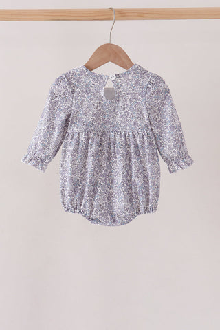 Navy Floral Bow Smocked Bubble