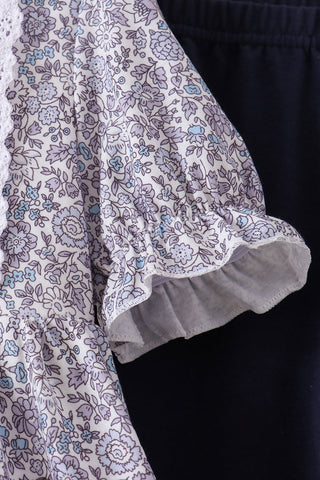 Navy Floral Bow Smocked Pants Set