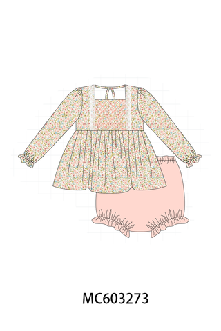 Floral Smocked Lace Bloomer Set