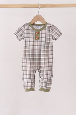 Oat Olive Plaid Romper