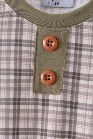 Oat Olive Plaid Romper