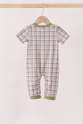 Oat Olive Plaid Romper