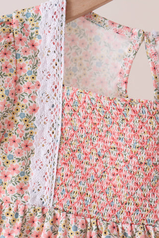 Floral Smocked Lace Pants Set