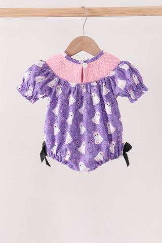 Purple Spooky cute Smocked Bubble