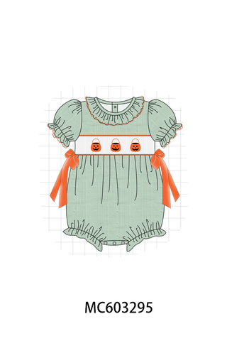 Green Pumpkin Smocked Ruffle Bubble