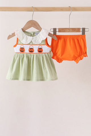 Green Pumpkin Smocked Bloomer Set