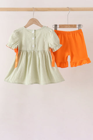 Green Pumpkin Smocked Ruffle Shorts Set