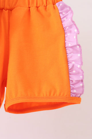 Purple Bucket Candy Embroidery Ruffle Shorts Set
