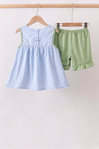 Blue Pumpkin Embroidery jacquard Ruffle Shorts Set