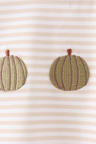 Khaki Pumpkin Embroidery Stripe Top