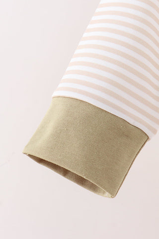 Khaki Pumpkin Embroidery Stripe Top