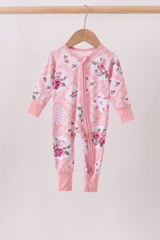 Pink Floral Bamboo Zipper Romper