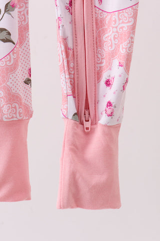 Pink Floral Bamboo Zipper Romper