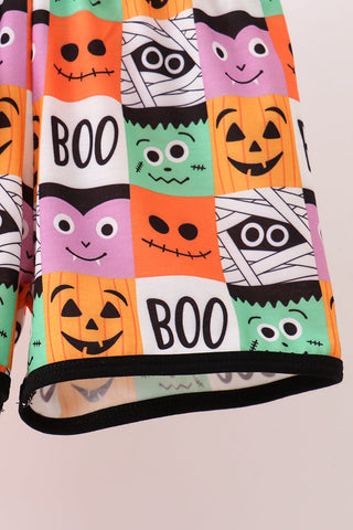 Orange Jack-O-Lantern  Applique Shorts Set