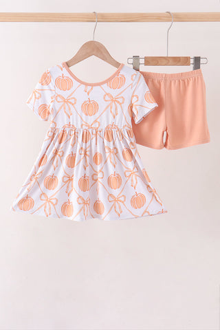 Coral Pumpkin Bow Bamboo Set