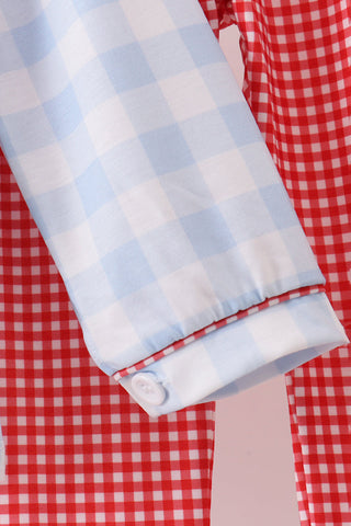 Blue Farm Embroidery Gingham Pants Set