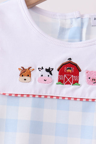 Blue Farm Embroidery Gingham Pants Set