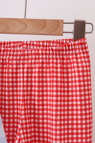 Blue Farm Embroidery Gingham Pants Set