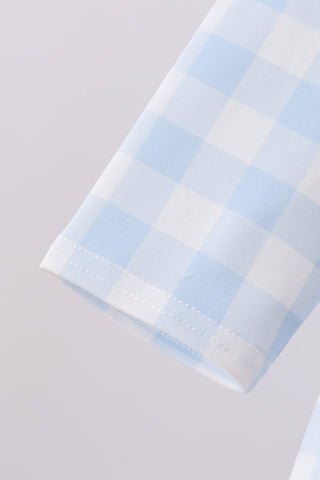 Blue Farm Embroidery Ruffle Gingham Pants Set