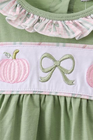 Sage Pumpkin Bow Embroidery Bloomer Set