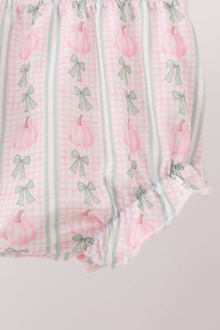 Sage Pumpkin Bow Embroidery Bloomer Set