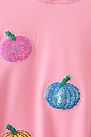 Pink Pumpkin Sequin Mom&me Top