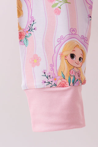 Pink princess stripe bamboo pajama set
