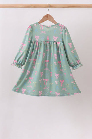 Sage Bow Ruffle Dress