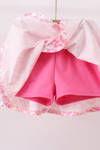 Pink Pumpkin Bow Lace Skorts Set