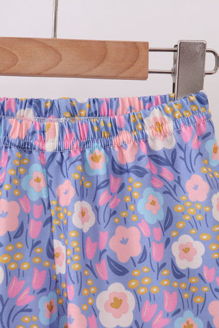 Purple Floral Ruffle Shorts Set