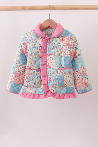 Pink Patchwork Floral Ruffle Jacket
