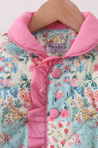 Pink Patchwork Floral Ruffle Jacket