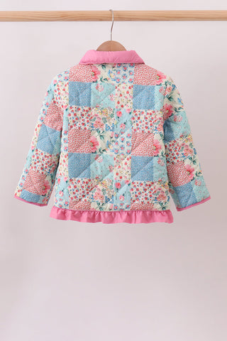 Pink Patchwork Floral Ruffle Jacket