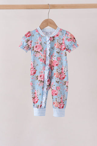 Blue rose floral ruffle romper