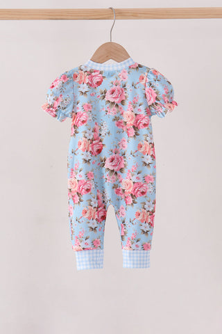 Blue rose floral ruffle romper