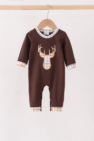 Brown deer applique romper