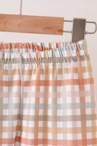 Brown deer applique plaid pants set