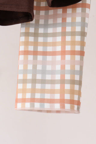 Brown deer applique plaid pants set