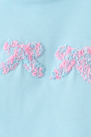 Blue bow french knot plaid skorts set