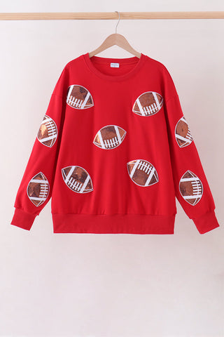 Red football sequin mom&me top