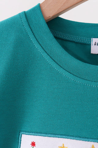 Green Christmas Tree Embroidery Top
