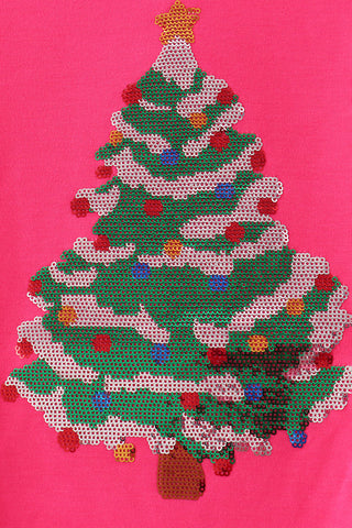 Hot Pink Christmas Tree Sequin Mom&me Top